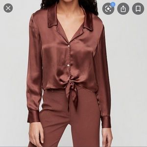 Peaufiner Tie Front Satin Cupro Crop Blouse